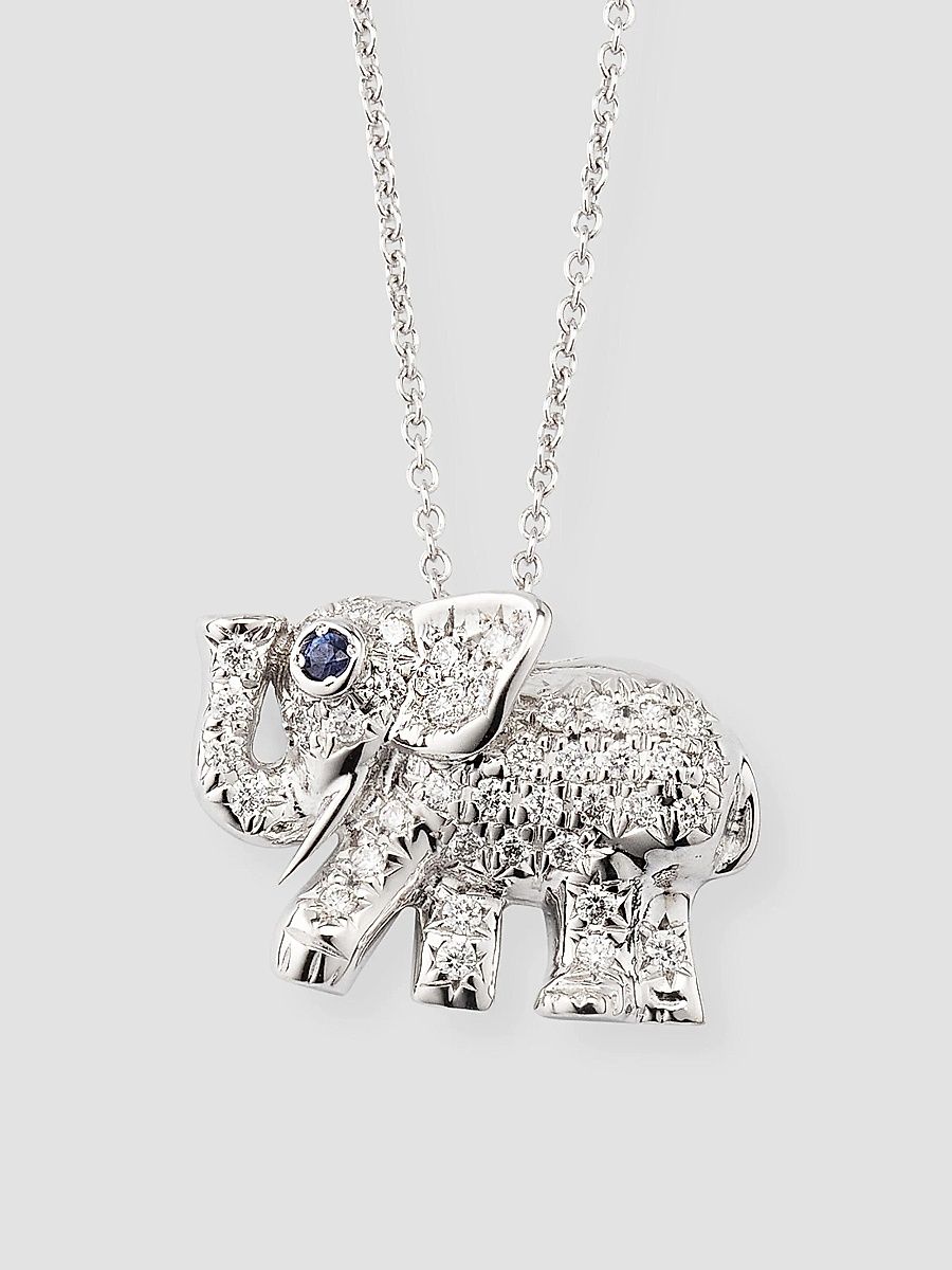 Roberto Coin Women's 18K White Gold, 0.19 TCW Diamond & Blue Sapphire Elephant Pendant Necklace - White Gold