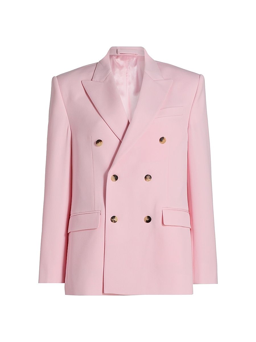 Women's Double-Breasted Wool Blazer - Blush - Size Small