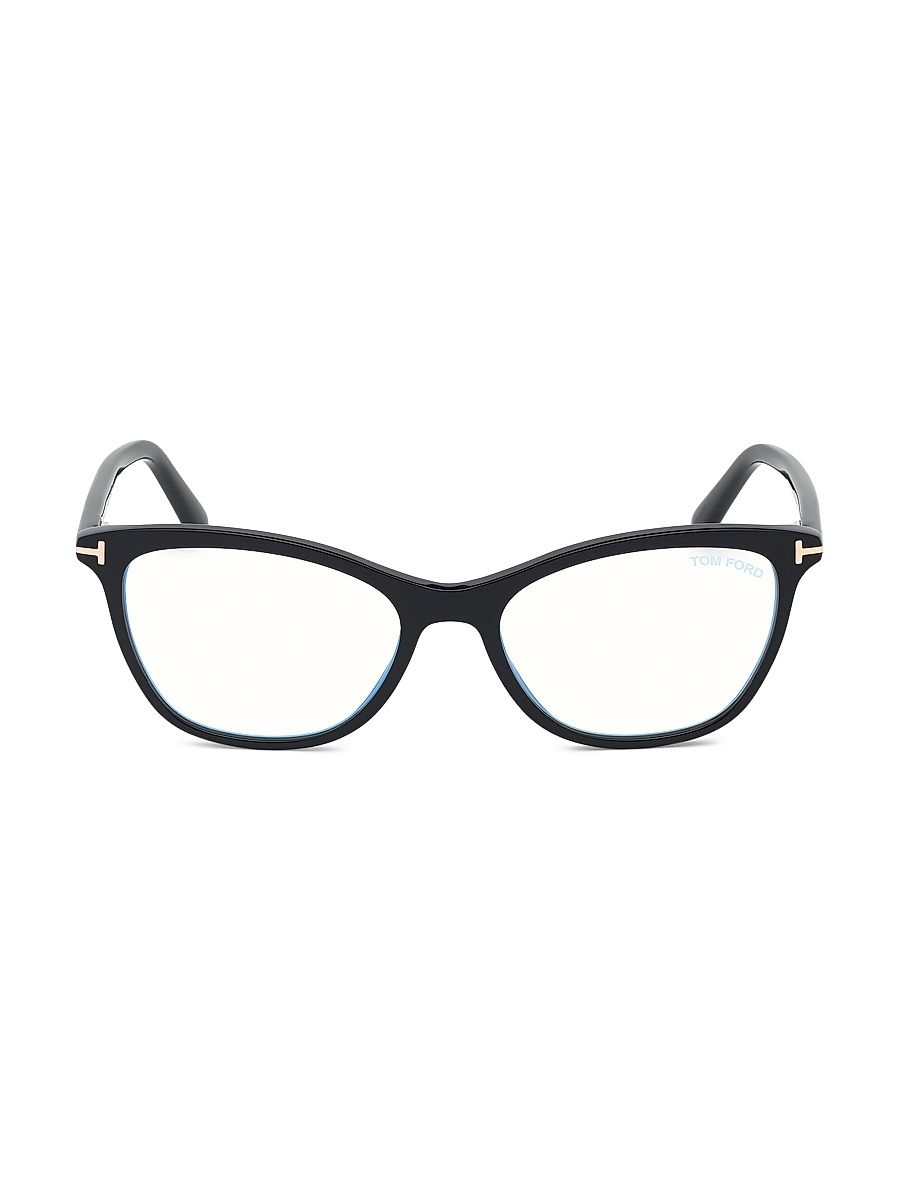 Women's 52MM Square Blue Filter Eyeglasses - Shiny Black