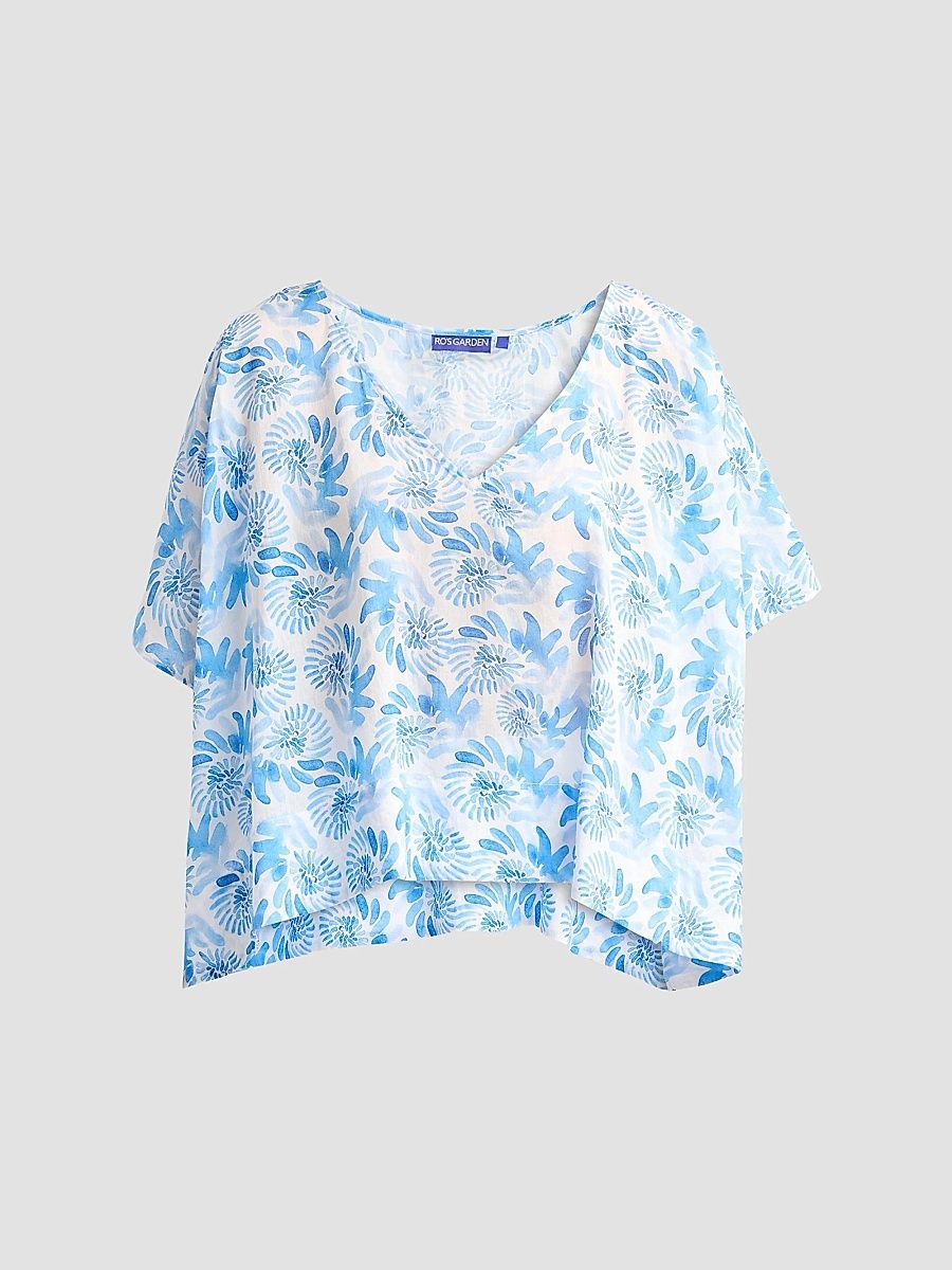 Women's Salem Floral Cotton Top - Blue Keanu - Size Medium