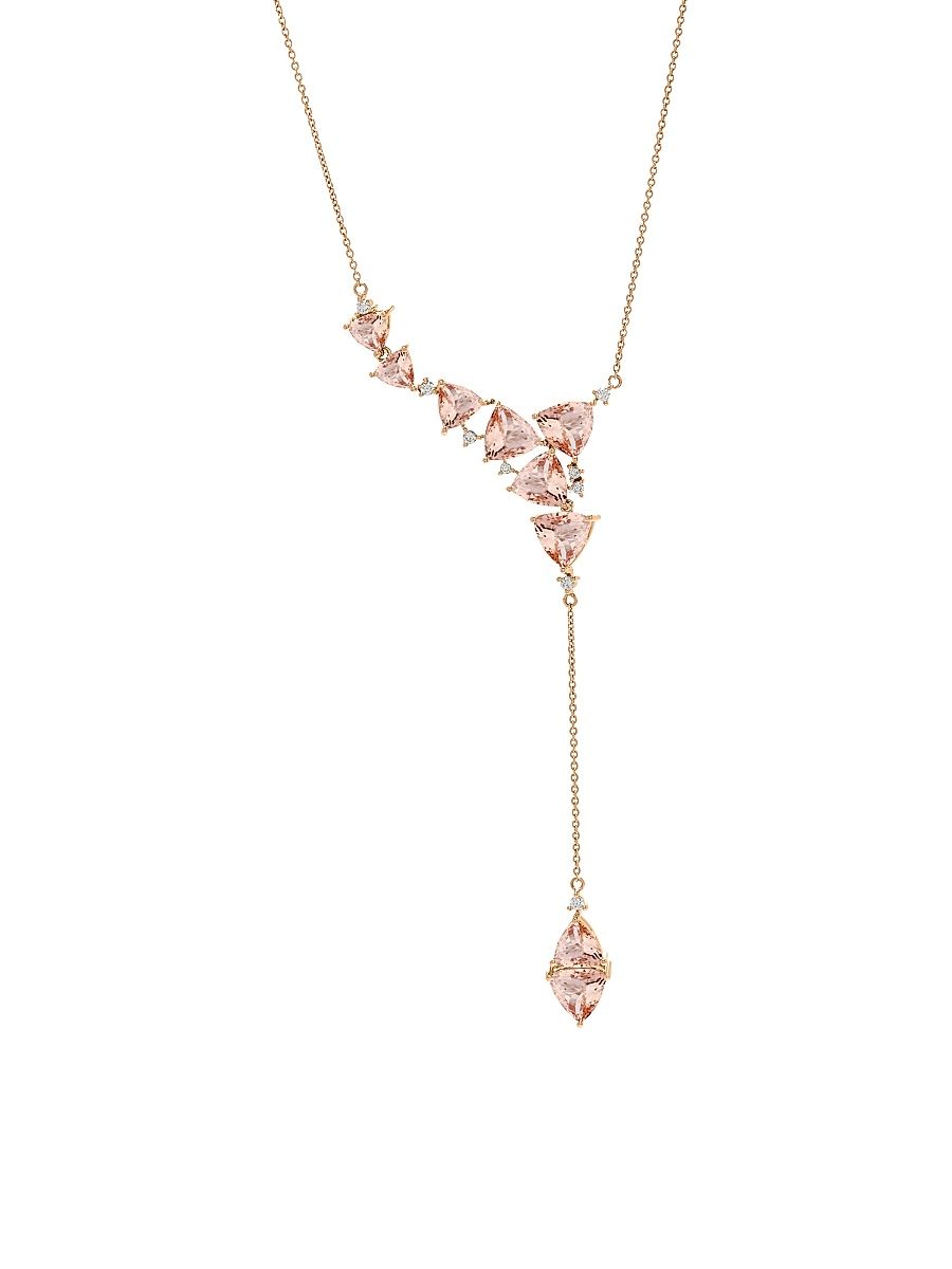 Women's Mirage 18K Rose Gold, Morganite & 0.19 TCW Diamond Asymmetric Lariat Necklace - Pink Gold
