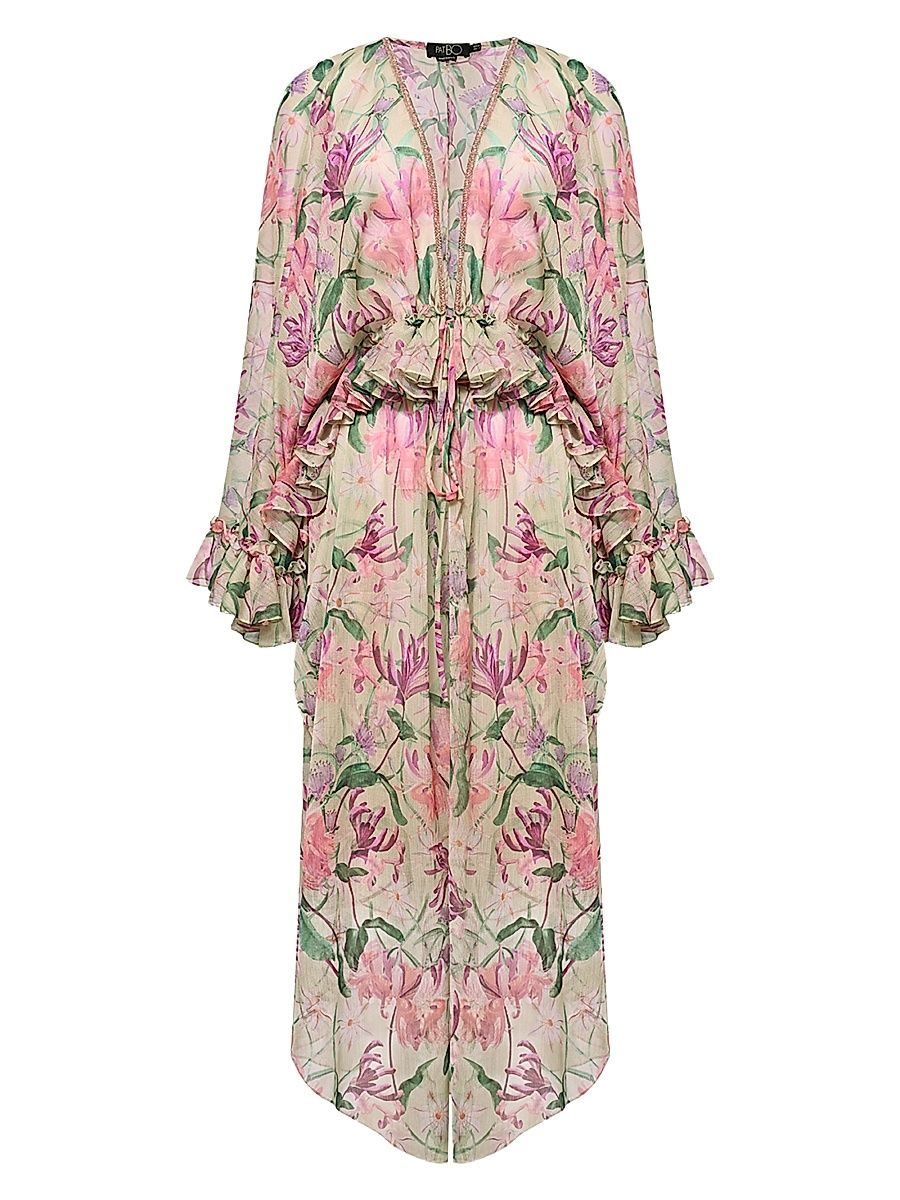 Women's Honey Flower Long Robe - Green - Size XS