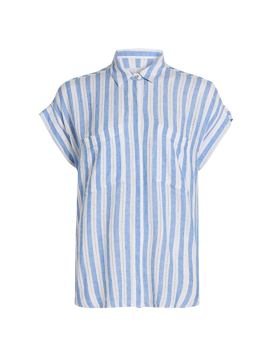 Women's Cito Striped Linen-Blend Shirt - Atlantis Stripe - Size XL