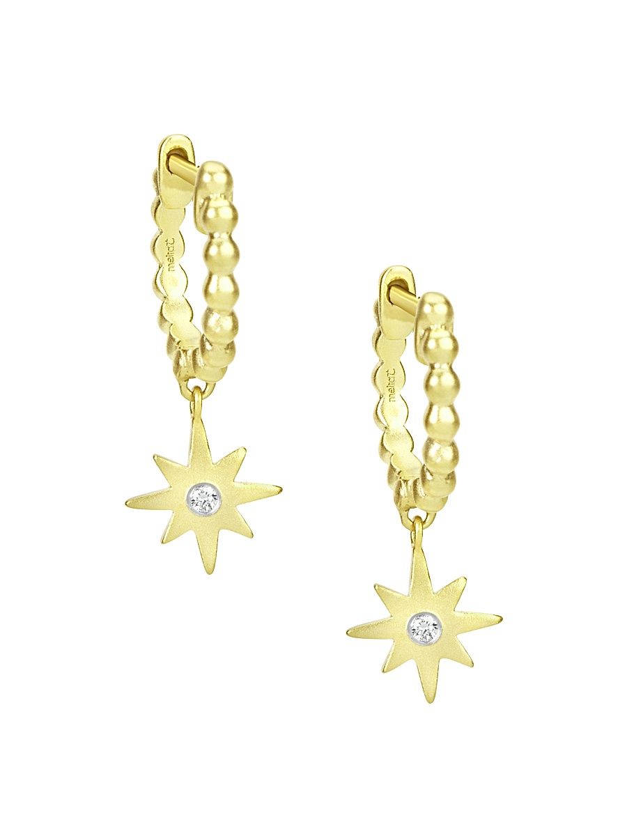 Women's 14K Yellow Gold & 0.04 TCW Diamond Starburst Huggie Hoop Earrings - Gold