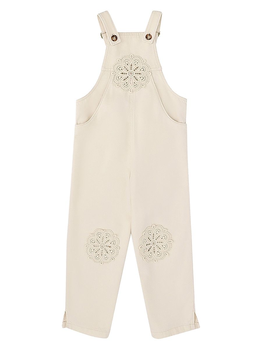 Little Girl's & Girl's Aster Eyelet Cotton Overalls - Ecru - Size 1 (Child)