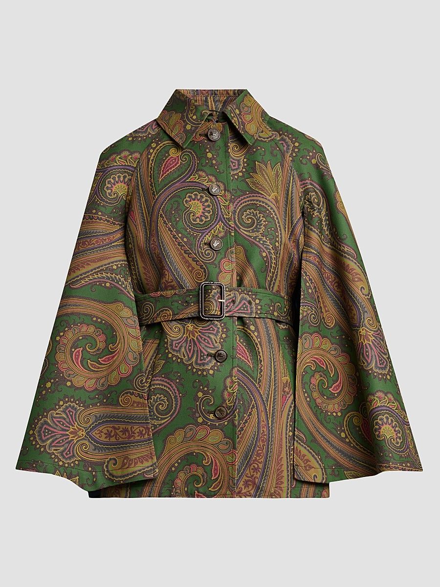 Women's Paisley Cape-Sleeve Cotton-Blend Jacket - Printed Green - Size 10