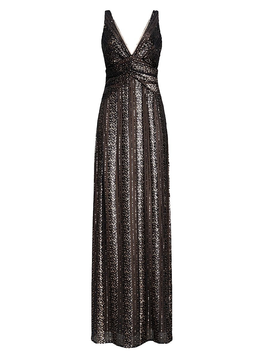 Women's Esra Sequined V-Neck Gown - Black - Size 14