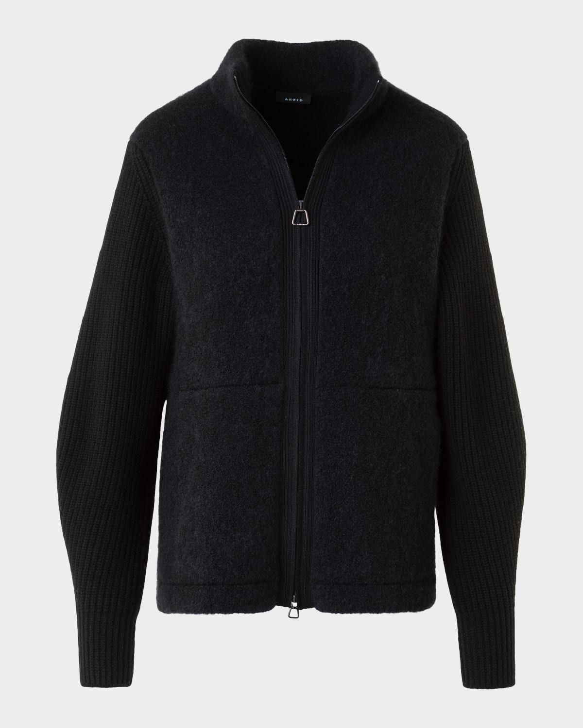 Cashmere-Silk Boucle Zip Cardigan