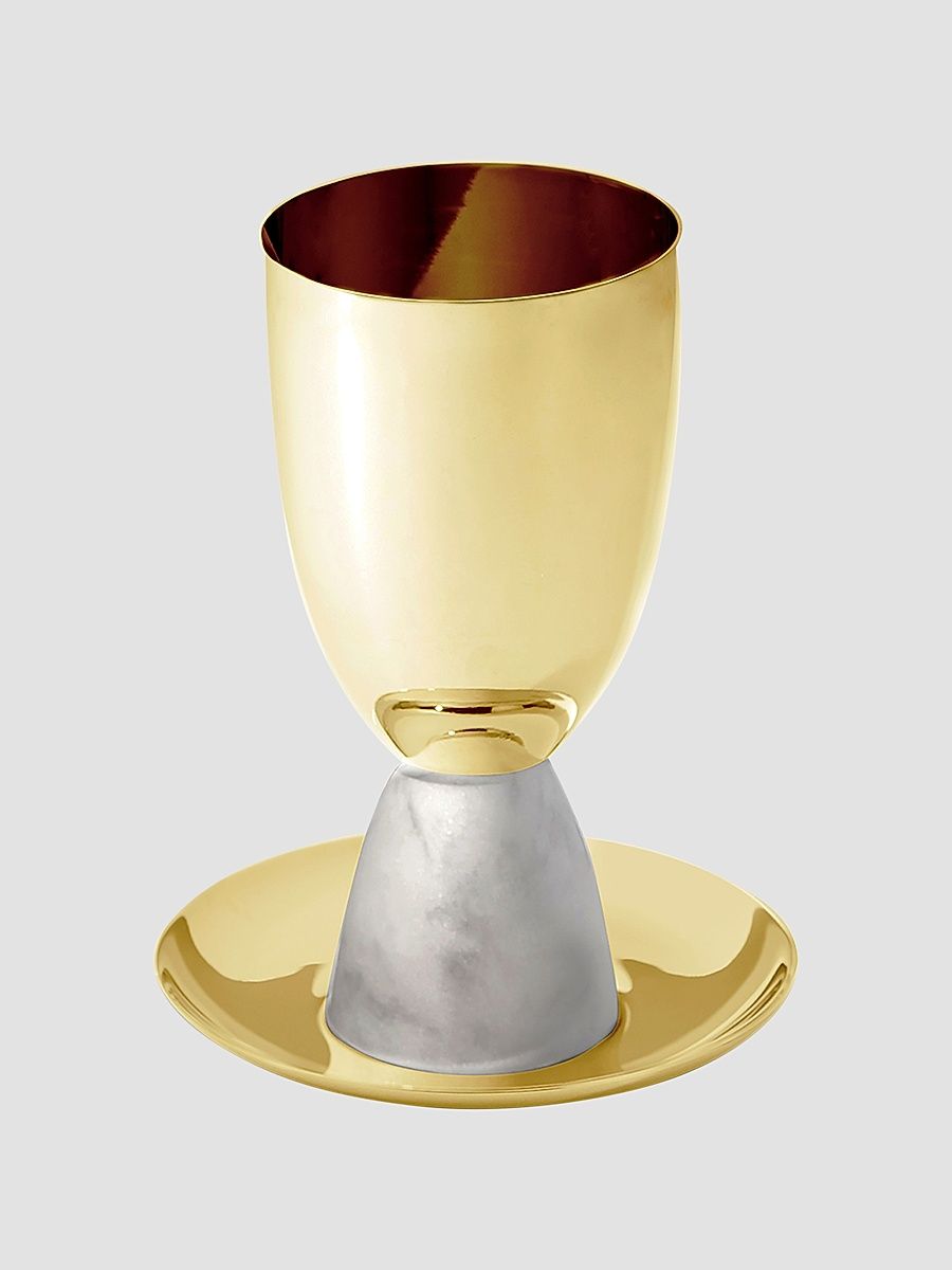 Coluna Goldtone Stainless Steel & Marble Kiddush Cup - White Gold