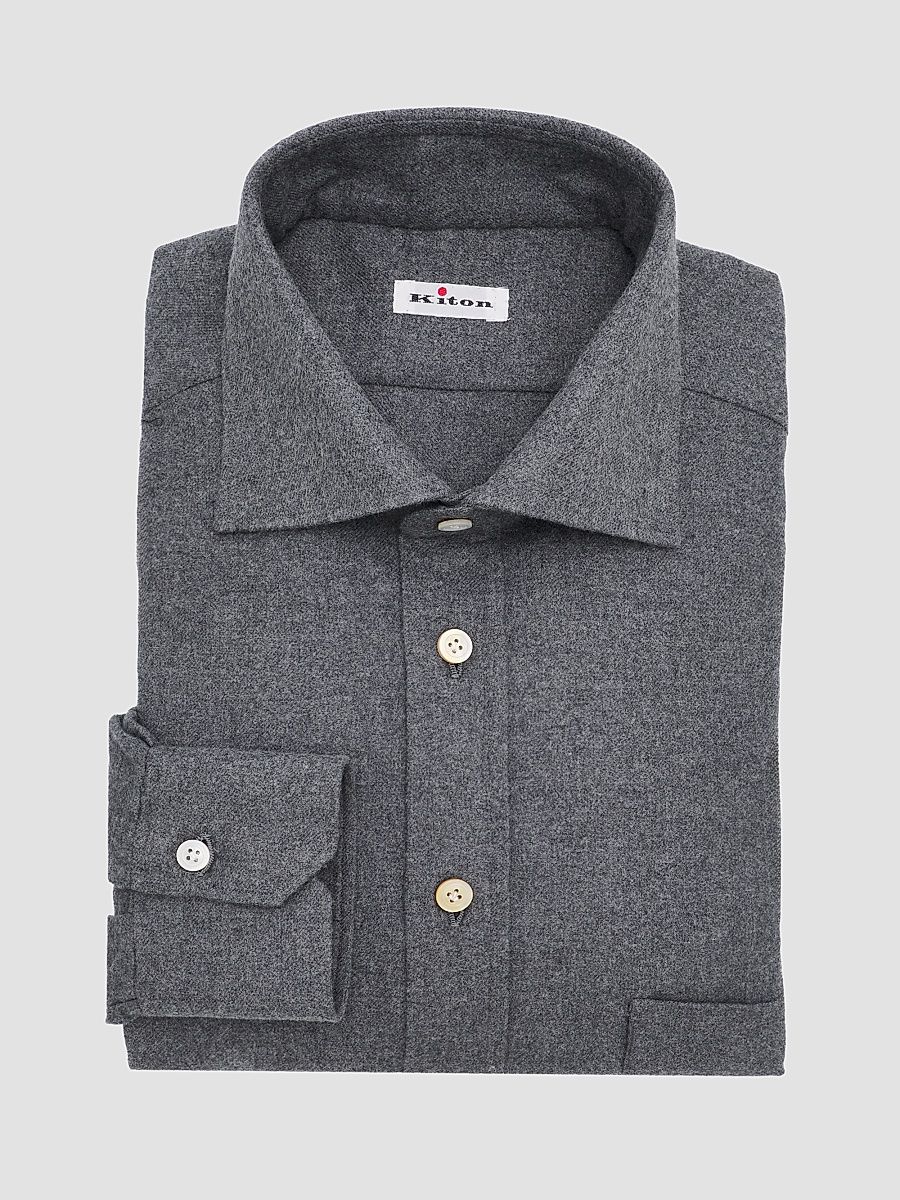 Men's Brushed Cotton Flannel Button-Down Shirt - Grey - Size 16