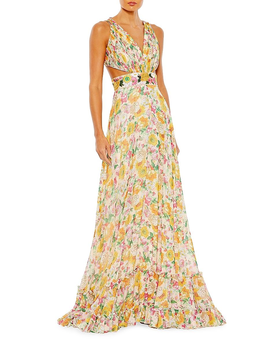 Women's Floral Tiered Gown - Nude Multi - Size 12