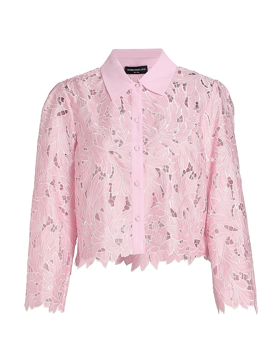 Women's Talsie Floral Georgette Shirt - Pink White - Size XL