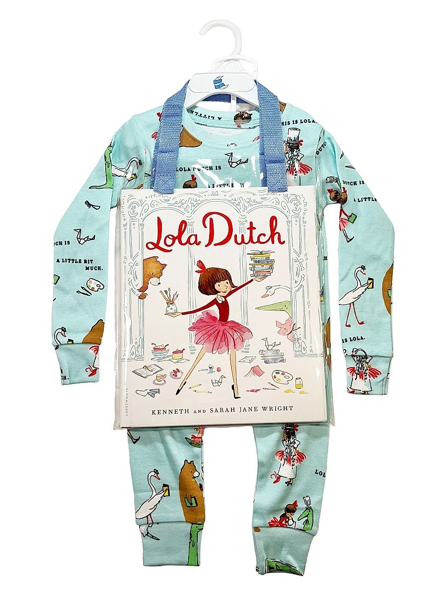 Books To Bed Girl's Little Girl's & Girl's Lola Dutch Printed Cotton Pajamas & Book Set - Turquoise - Size 2