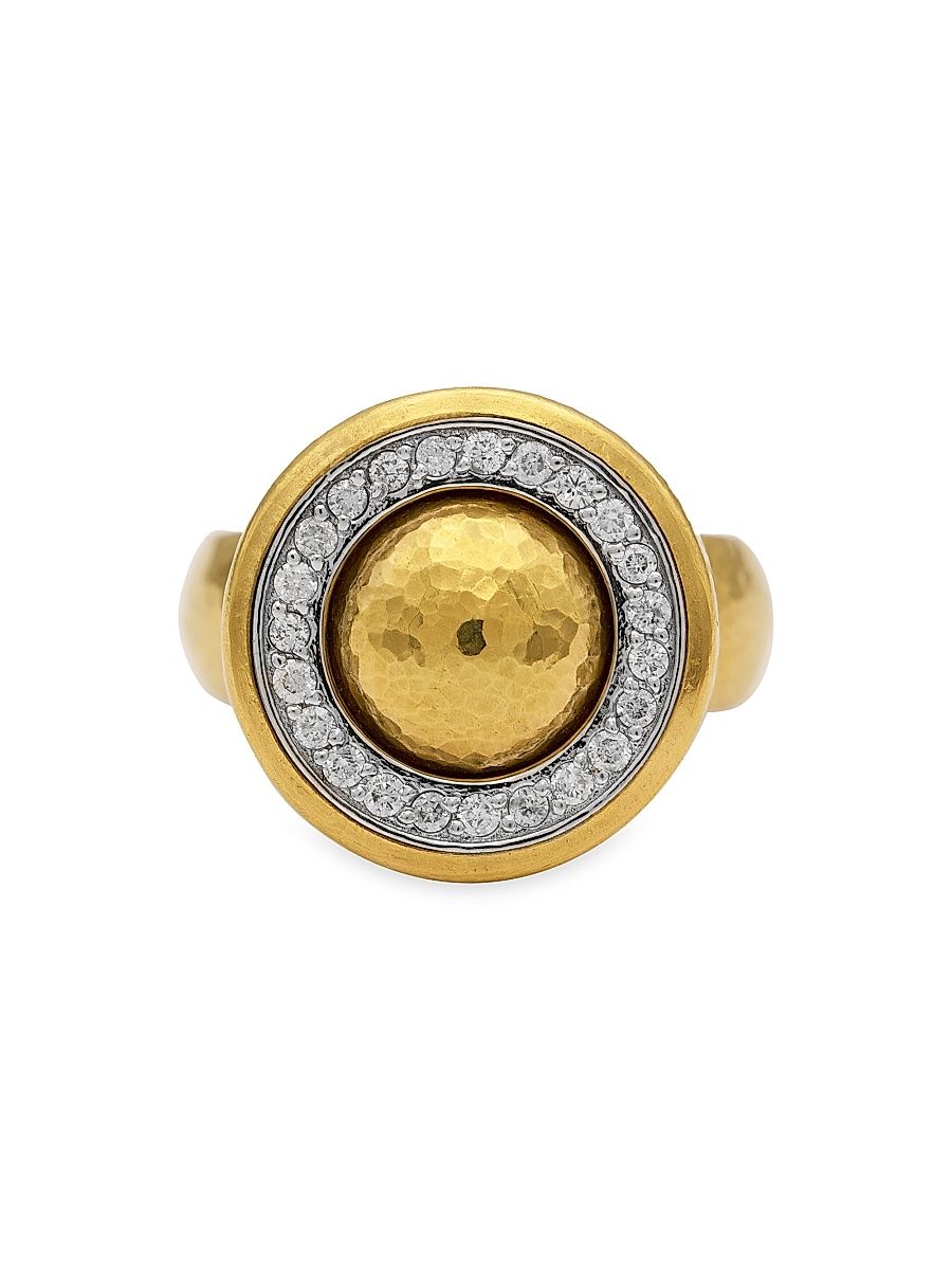 Women's Amulet 18K White Gold, 24K Yellow Gold & 0.37 TCW Diamond Cocktail Ring - Yellow Gold - Size 6.5