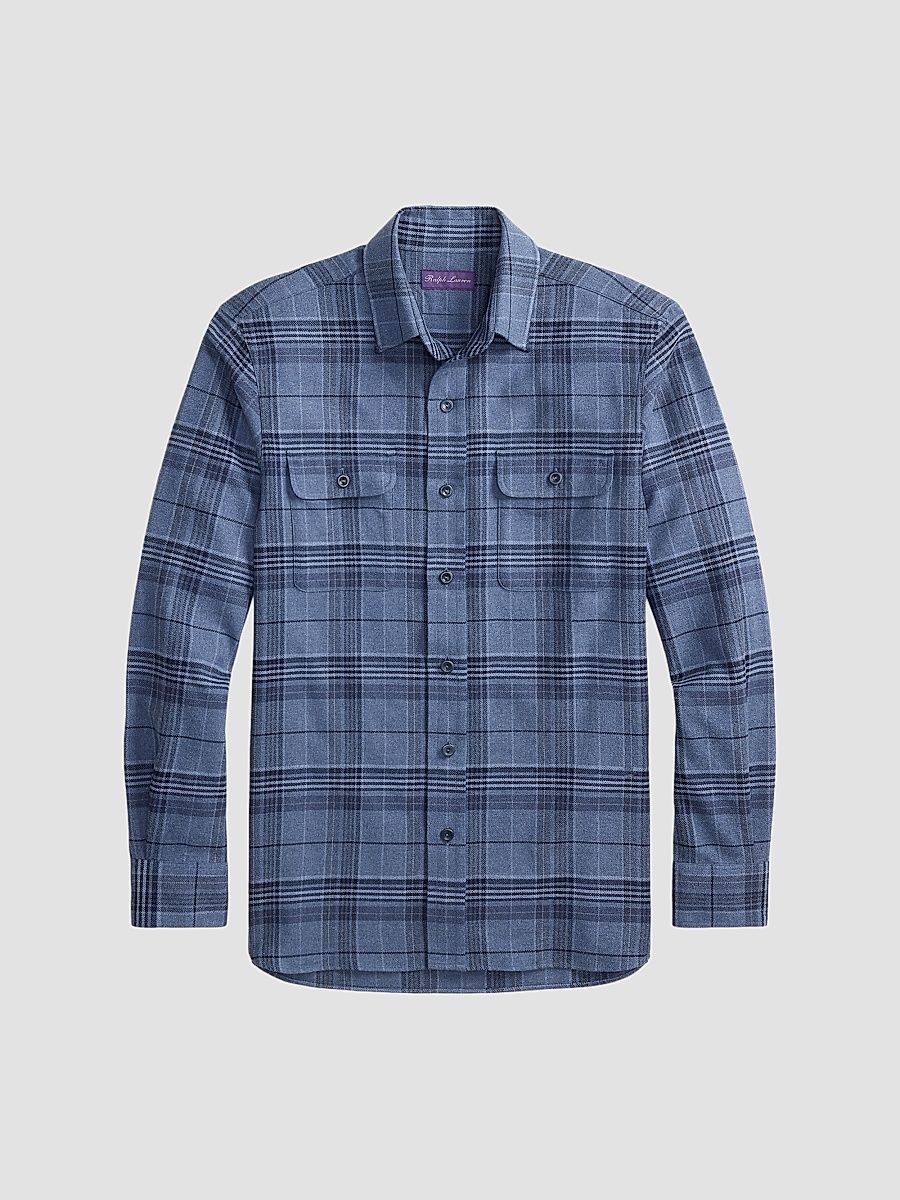 Men's Blanket Plaid Cotton-Flannel Shirt - Slate Blue - Size XXL