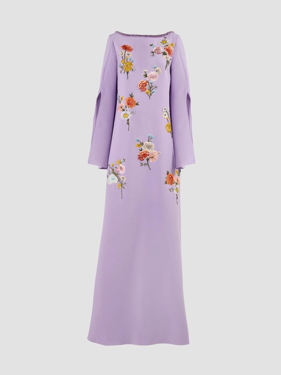 Carolina Herrera Women's Floral Embroidered A-Line Caftan Gown - Wisteria Multi - Size 14