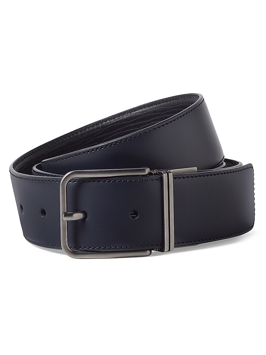 Men's Reversible Leather Belt - Dark Blue Black - Size 42