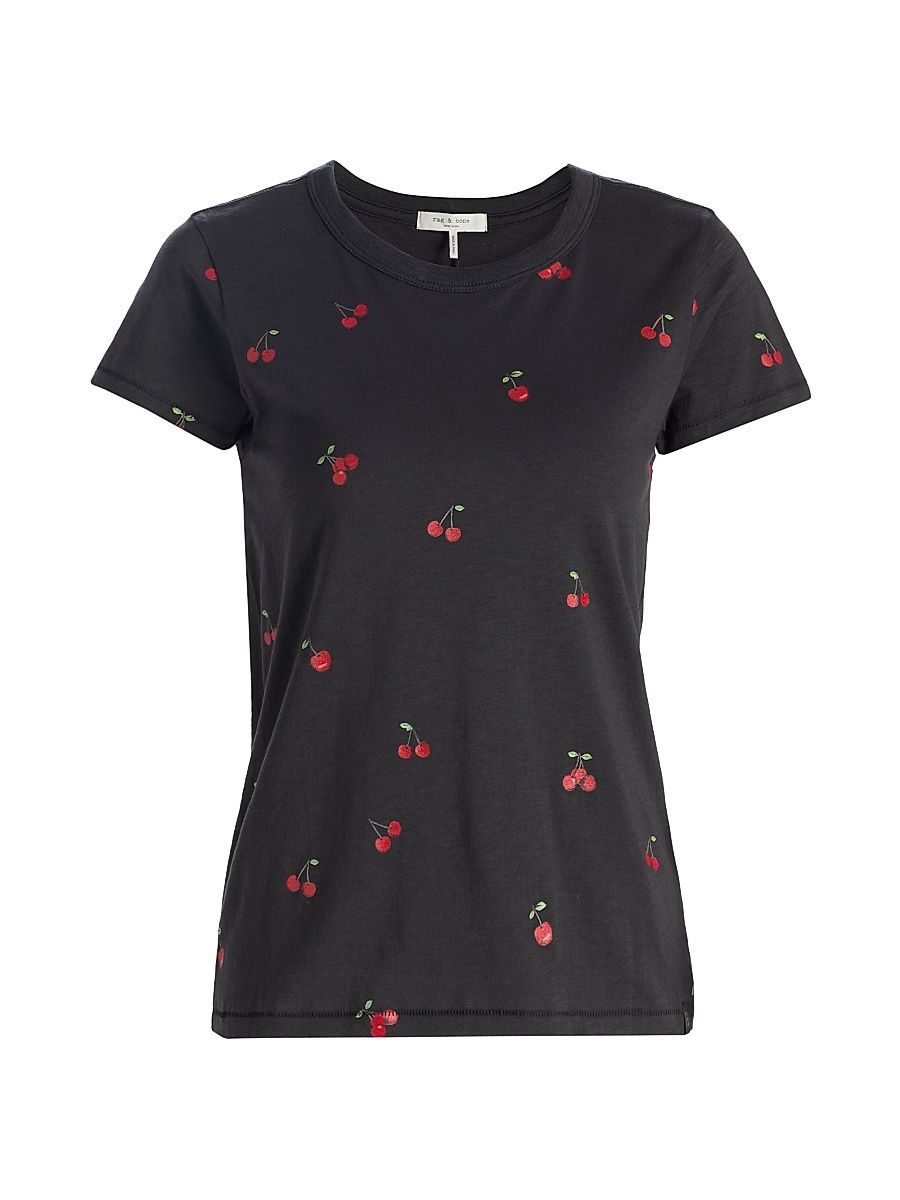 Women's All Over Cherry T-Shirt - Black Multi - Size Large