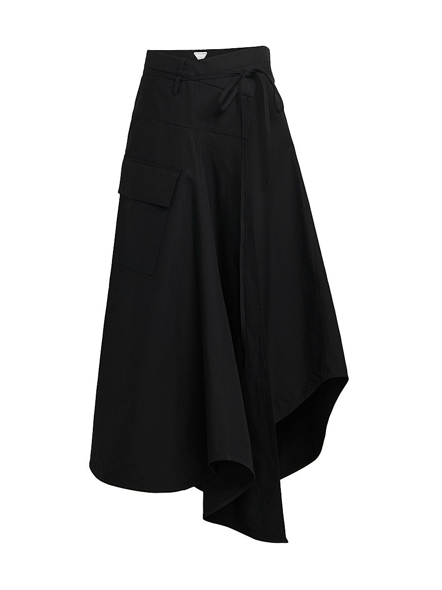 Women's Asymmetric Cotton Toille Maxi Skirt - Double Black - Size 8