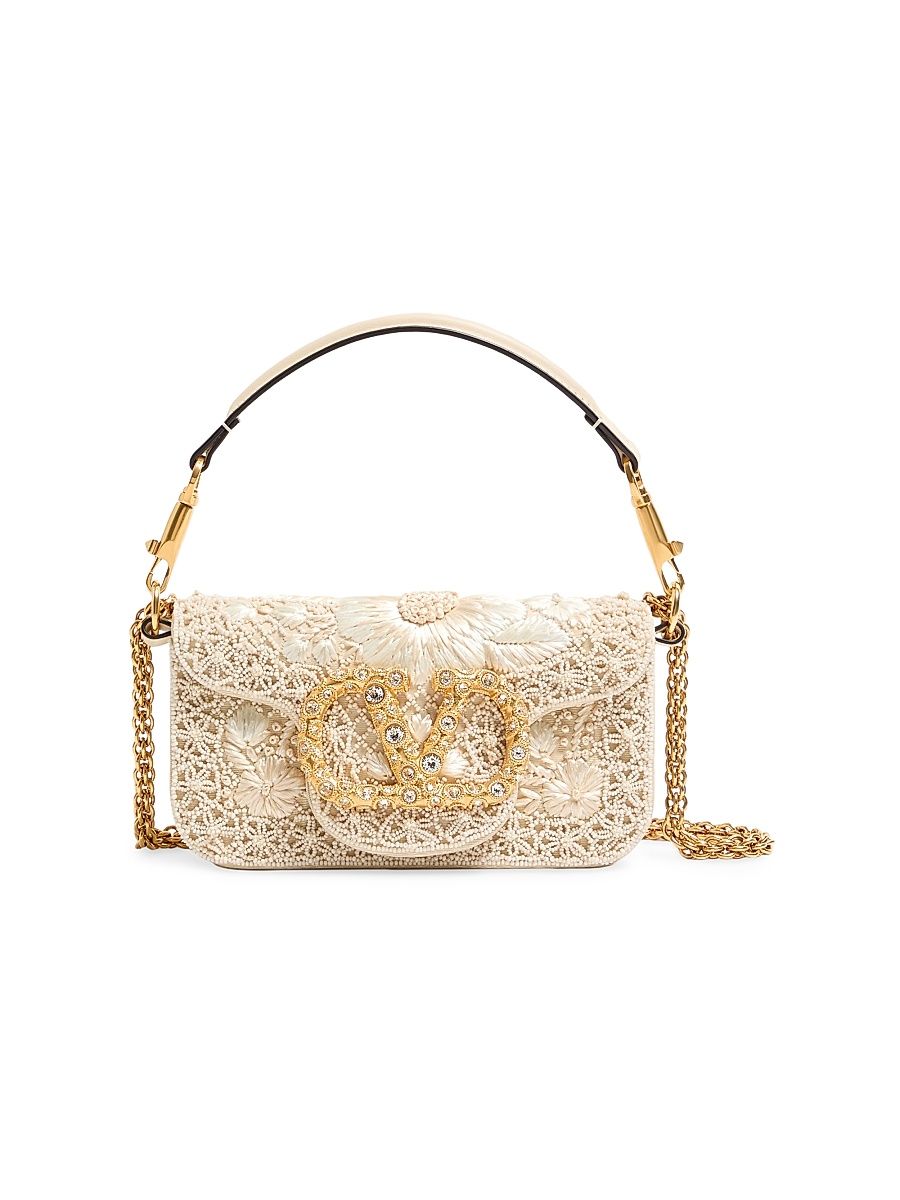 Women's Locò Small Embroidered Shoulder Bag with Jewel Logo - Butter