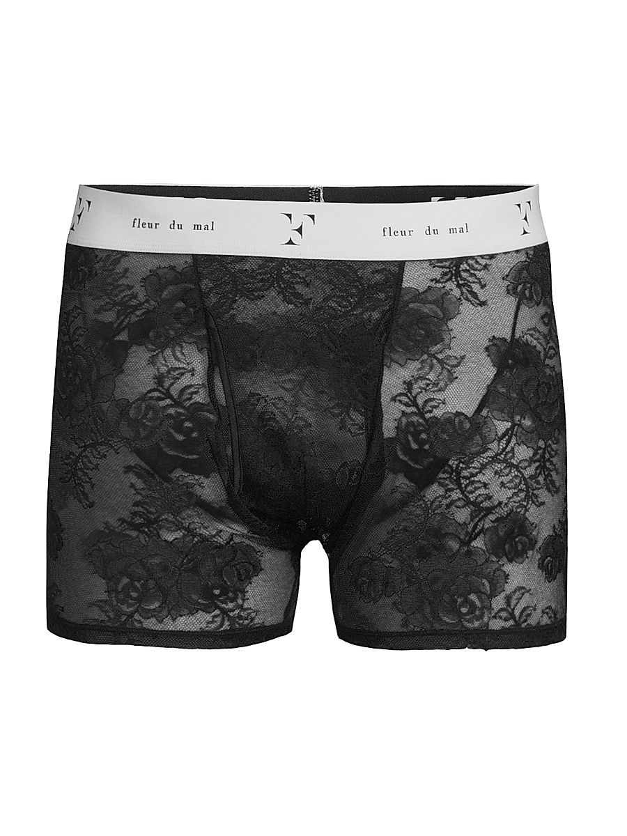 Men's Floral Bouquet Lace Boxer Brief - Black - Size XL