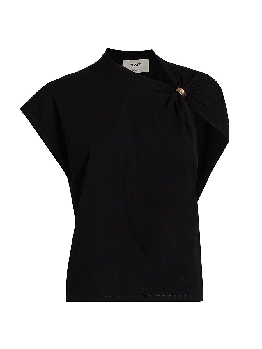Women's Allia Asymmetric Cotton T-Shirt - Noir - Size XS