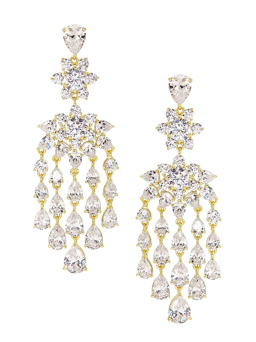 Women's Dahlia Floral 18K Gold-Plated & Cubic Zirconia Chandelier Earrings - Gold
