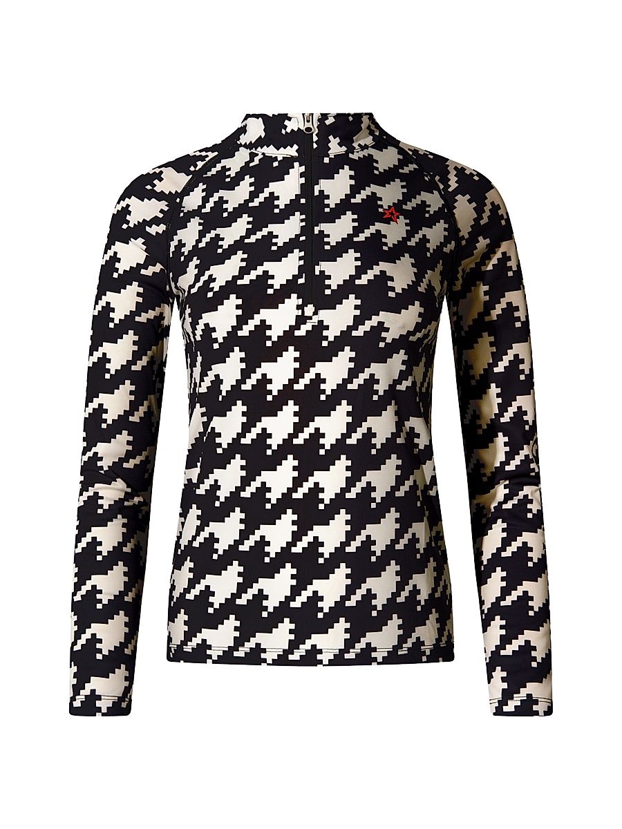 Women's Base Layer Houndstooth Quarter-Zip Top - Black White Houndstooth - Size XL