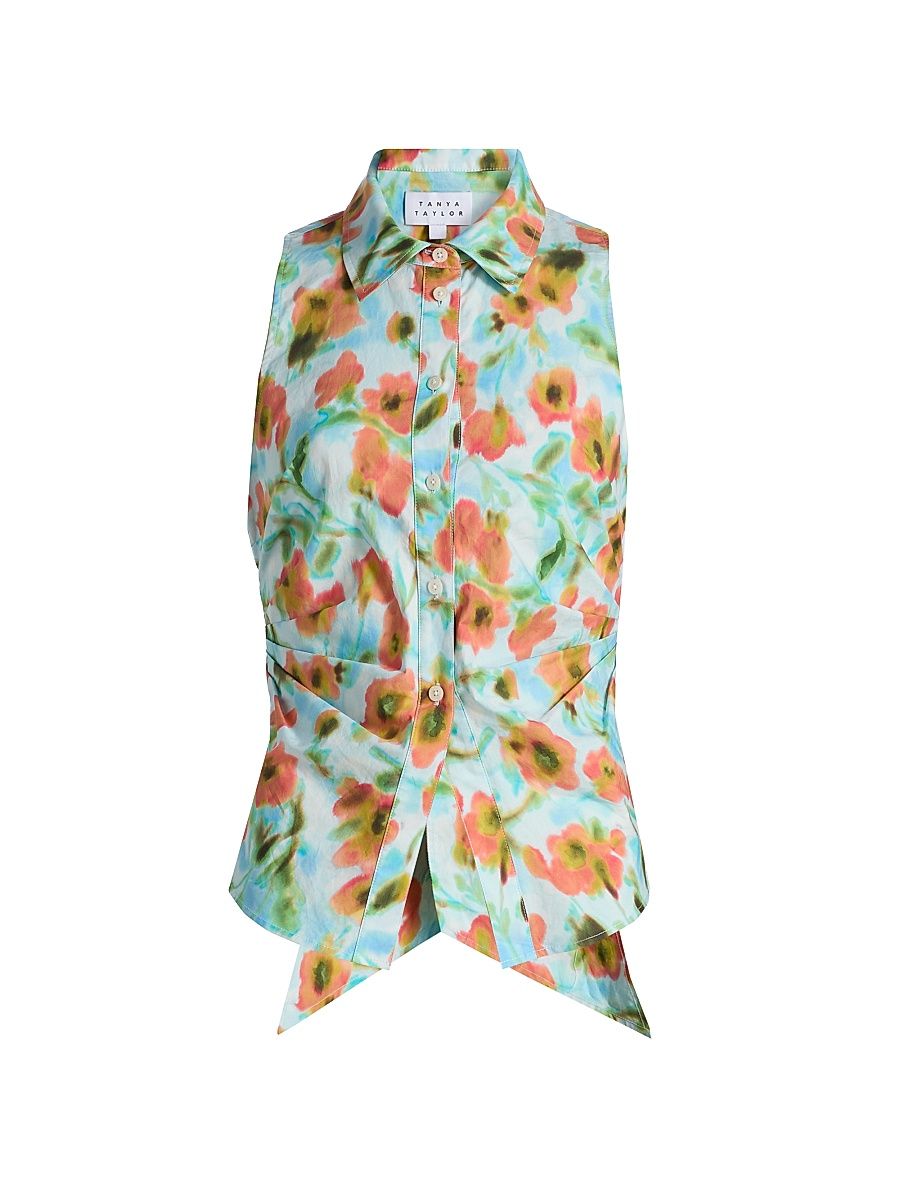 Women's Hannah Cascading Floral Back Bow Top - Powder Blue Multi - Size 14