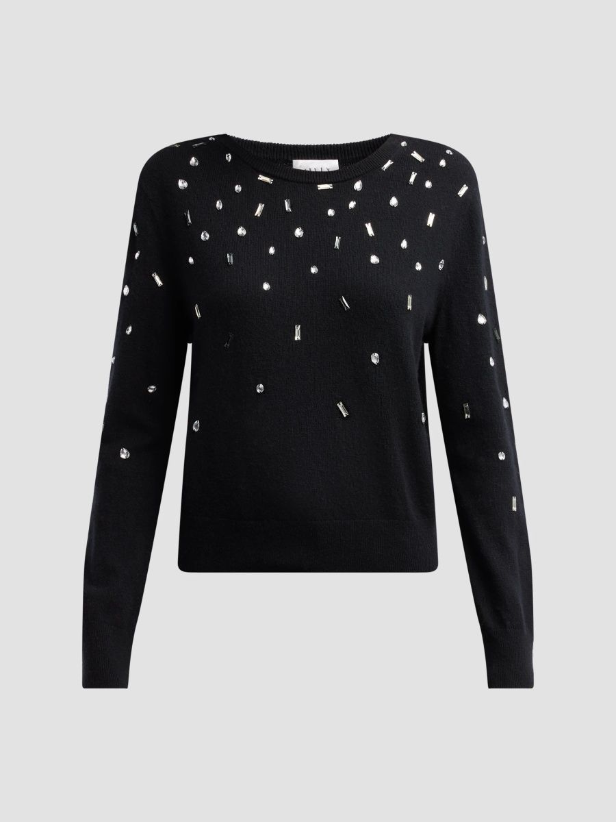 Milly Women's Holly Embellished Crewneck Sweater - Black Multi - Size XL