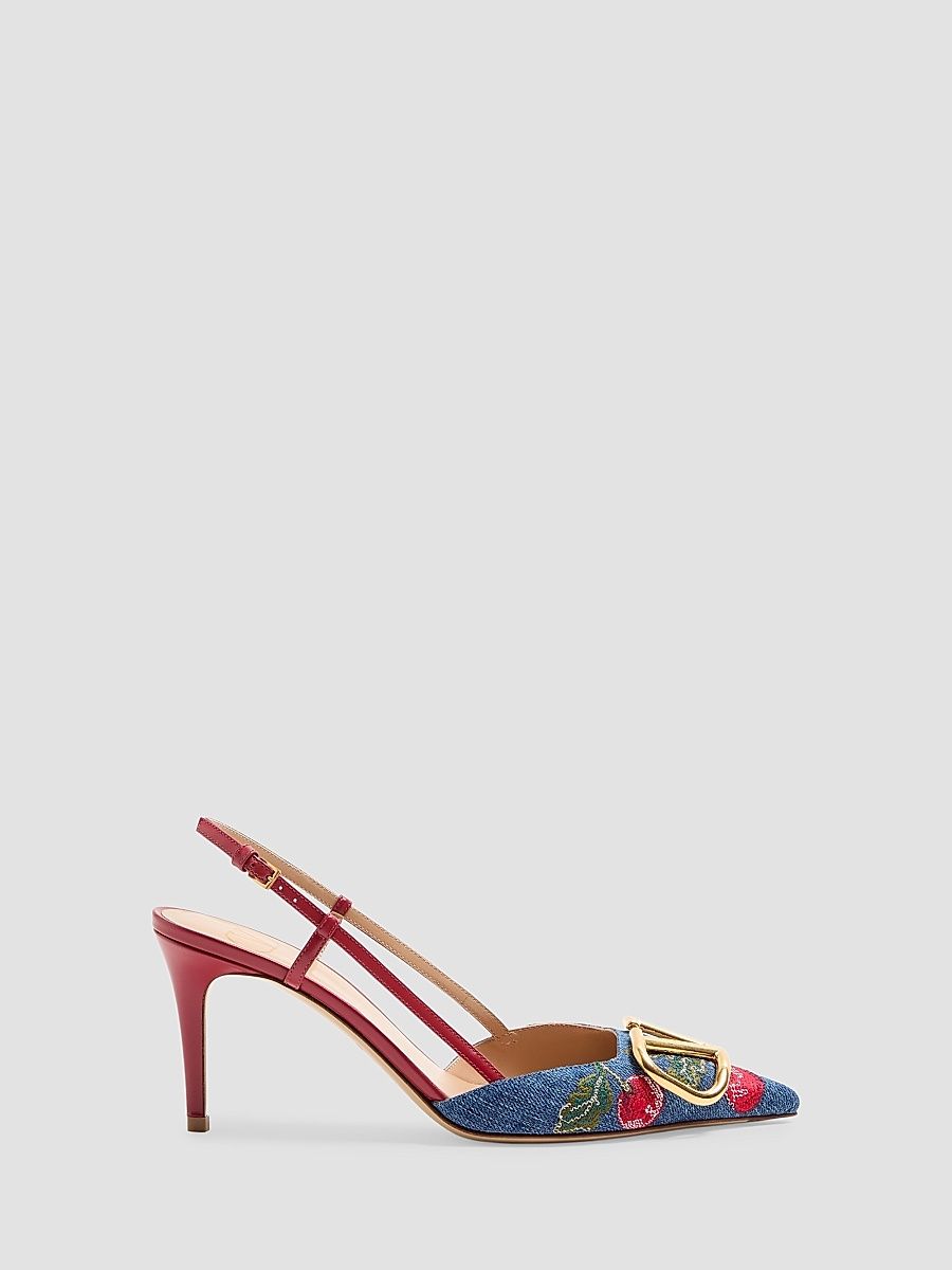 Women's VLogo Signature Slingback 80MM Pumps in Denim - Denim Multicolour - Size 6.5