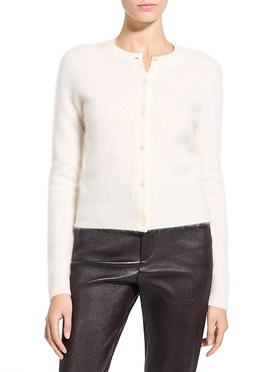 Women's Brushed Cashmere Cardigan - Ivory - Size Large