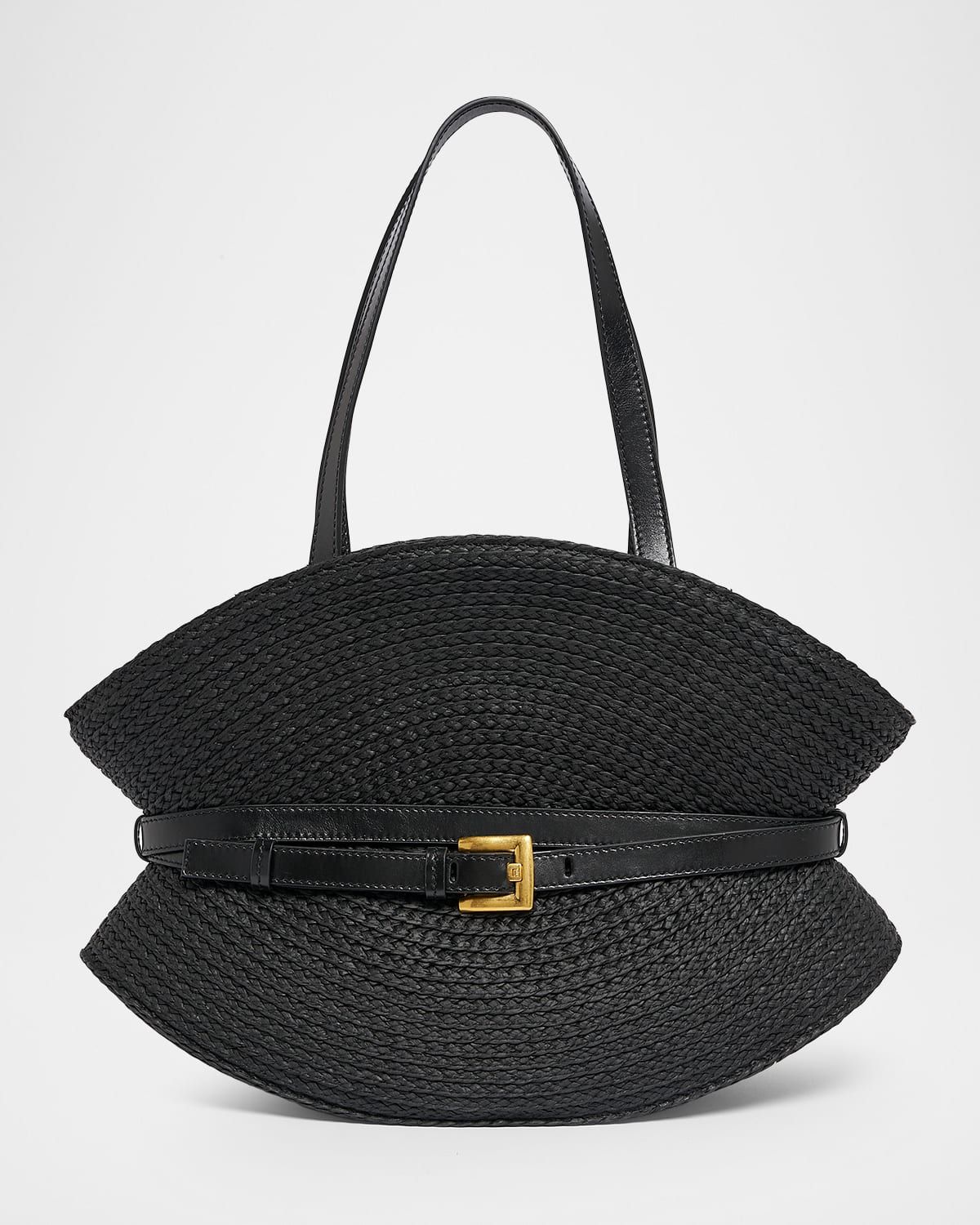 Shuffle Medium Belted Faux Raffia Tote Bag