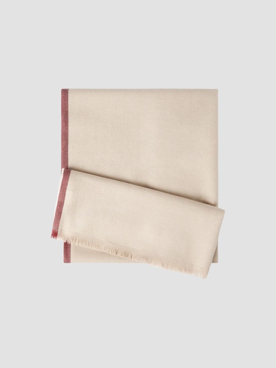 Brunello Cucinelli Men's Wool and Cashmere Diagonal Scarf with Striped Edge - Sand
