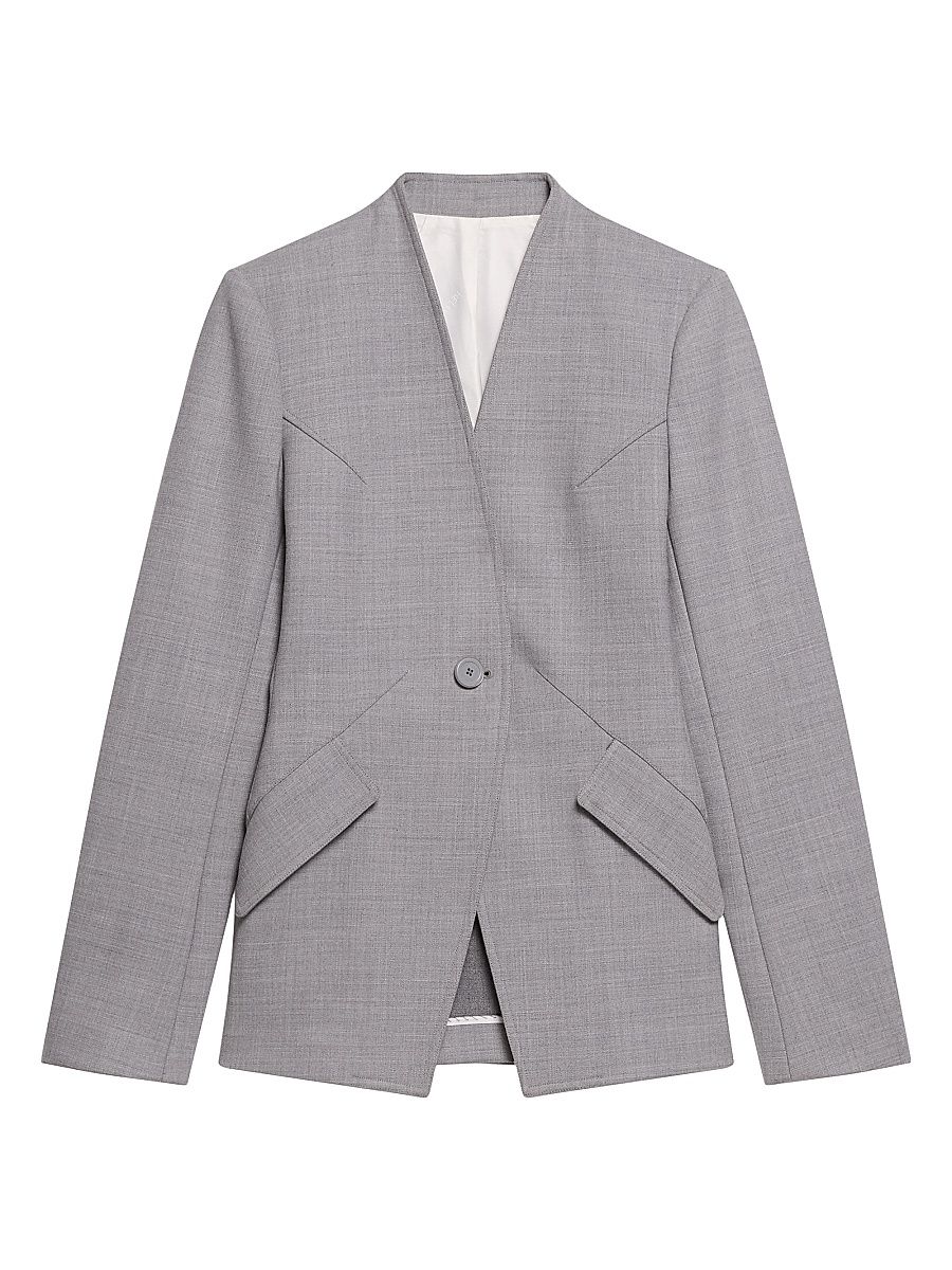 Women's Tailored Collarless Blazer - Light Grey Melange - Size 10