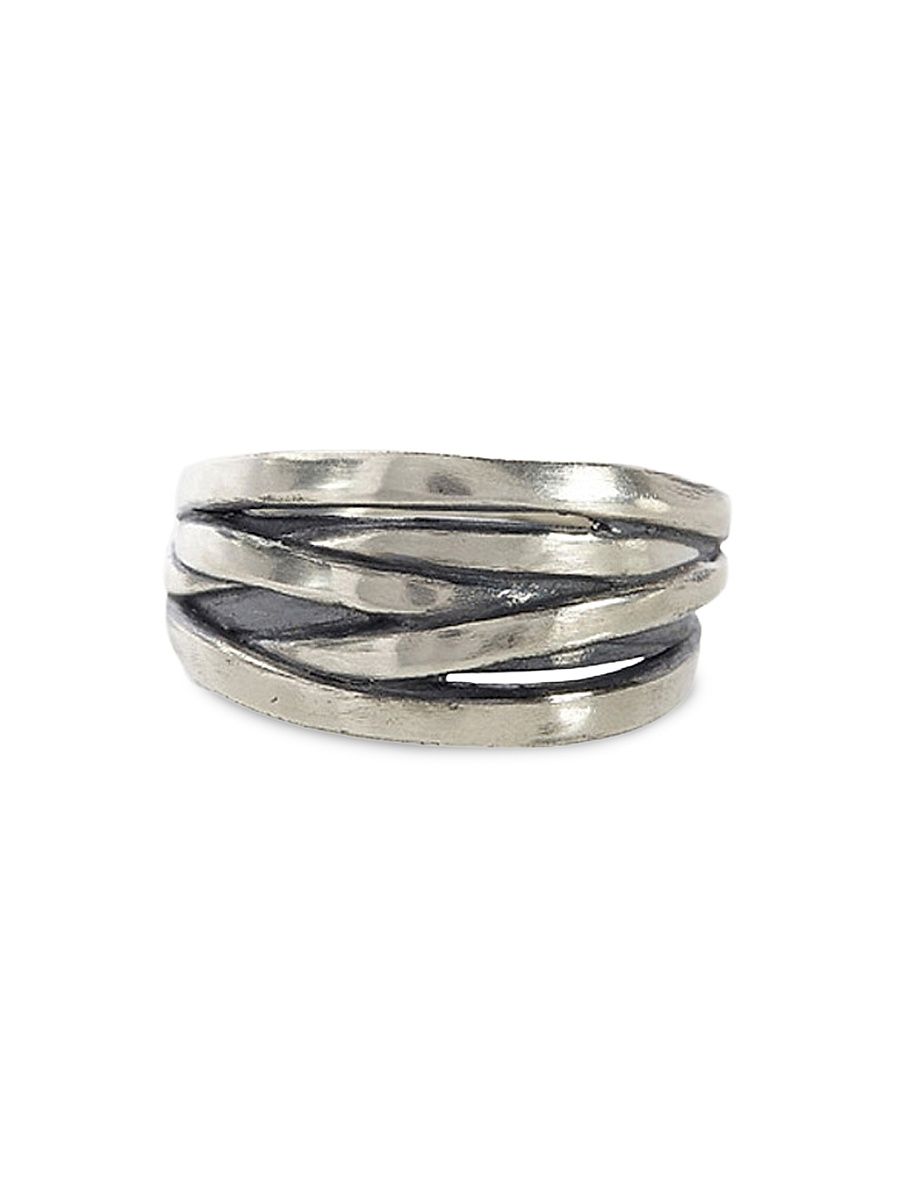 Men's Wrap Sterling Silver Crisscross Ring - Silver - Size 10