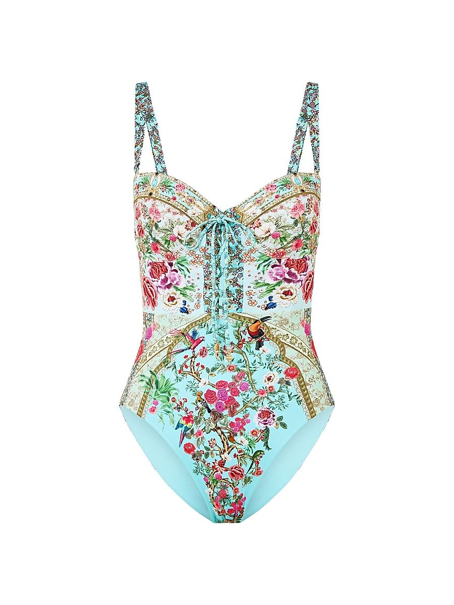 Women's Printed Molded Underwire One-Piece Swimsuit - Size XS