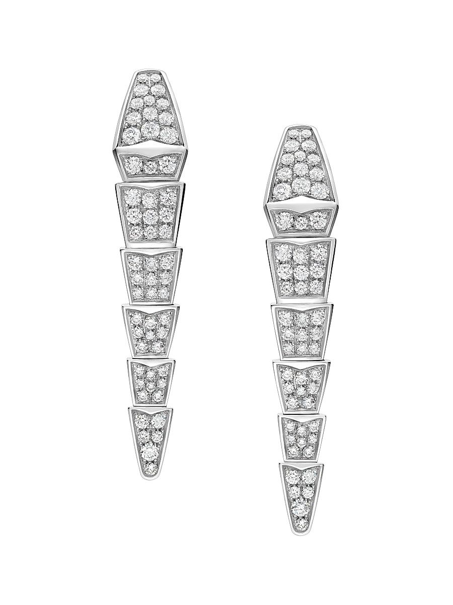 Women's Serpenti Viper 18K White Gold & Pavè Diamond Drop Earrings - White Gold