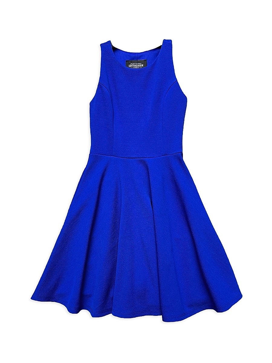 Little Girl's & Girl's Textured Crewneck Dress - Royal - Size 14