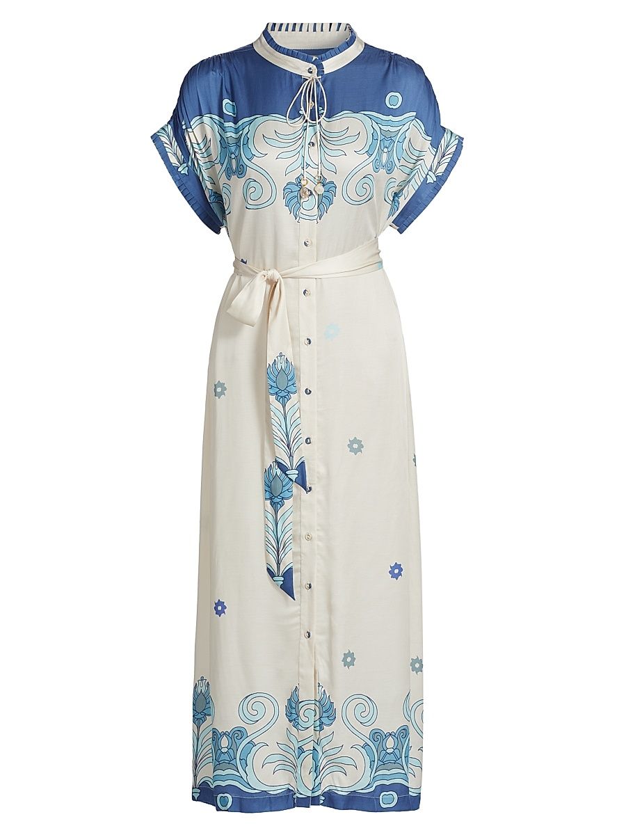 Women's Valerie Tiles Belted Midi Caftan - Tiles Cream - Size Medium