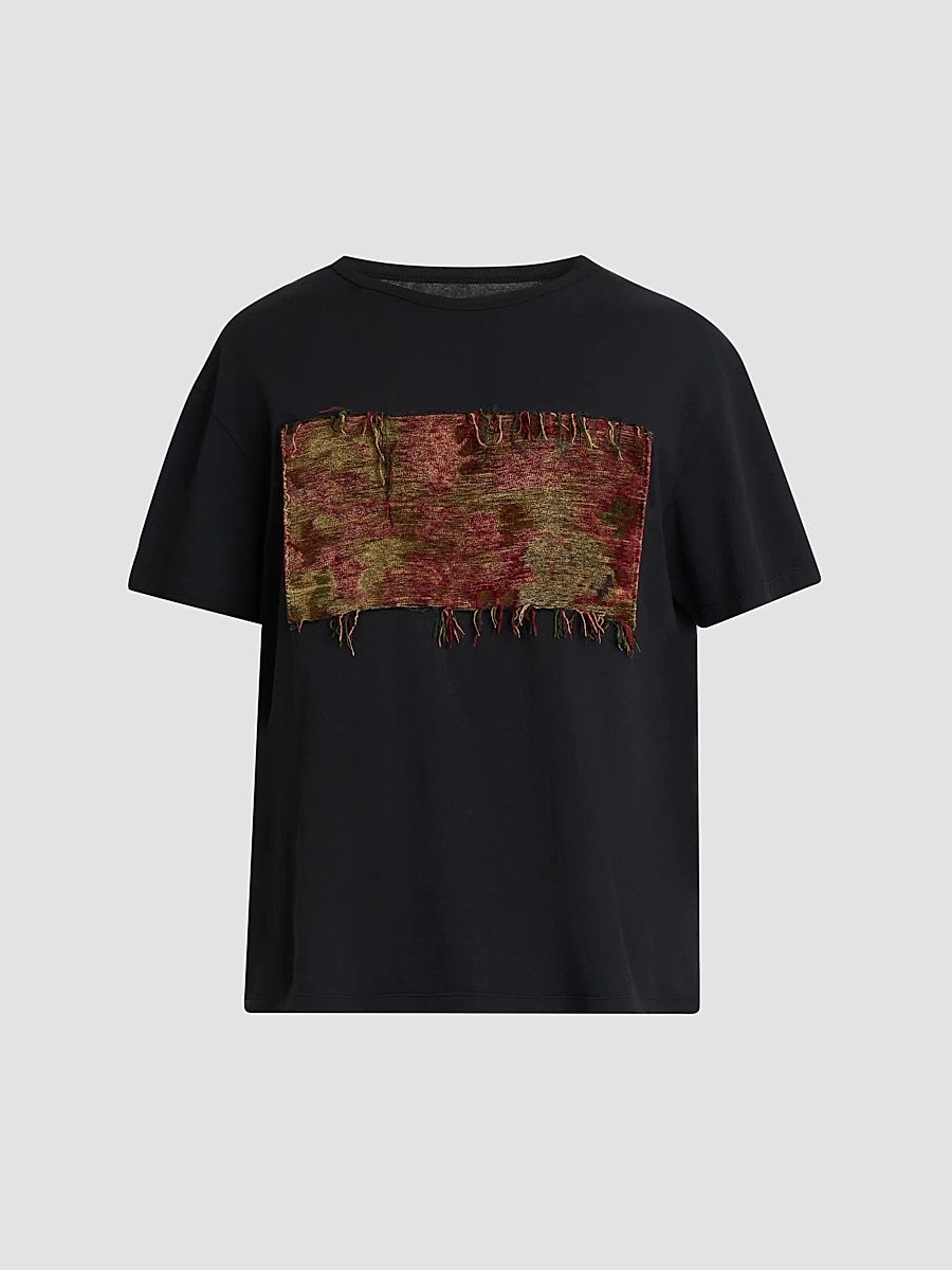 Men's Tapestry Patch Cotton Crewneck T-Shirt - Black - Size Large
