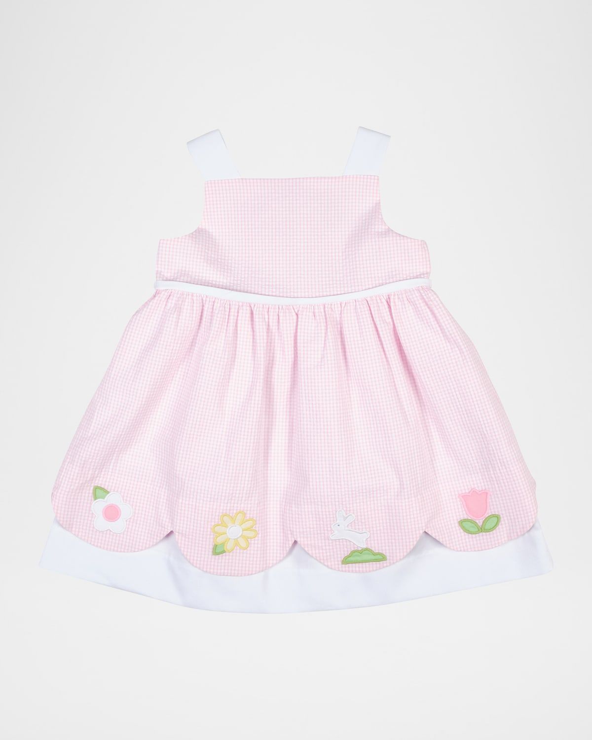 Girl & apos;s Flowers & Bunny Seersucker Check Dress, Size 6M-18M