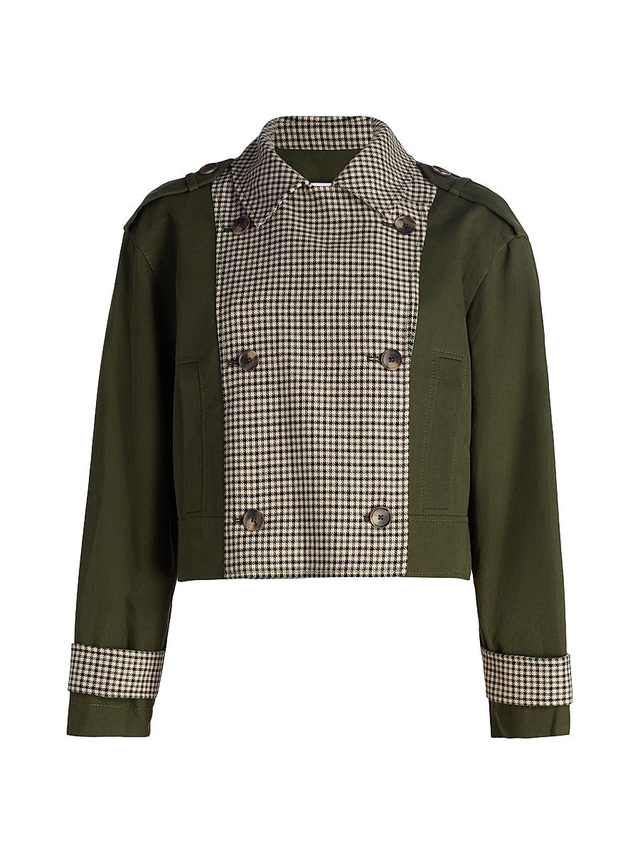 Women's Walton Gingham Cotton Double-Breasted Jacket - Army Check Multi - Size Large