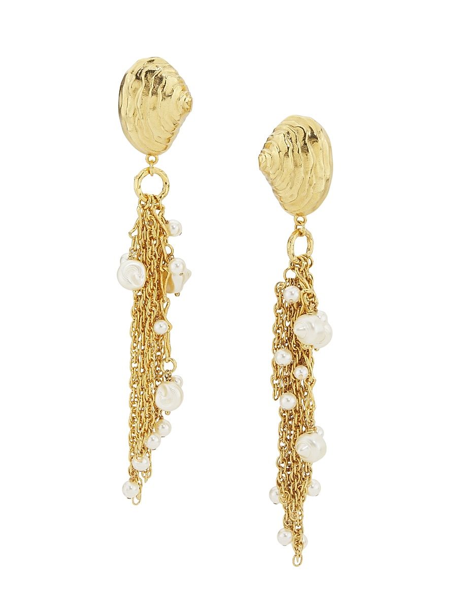 Women's Goldtone & Imitation Pearl Shell & Chain Post Earrings - Vintage Gold