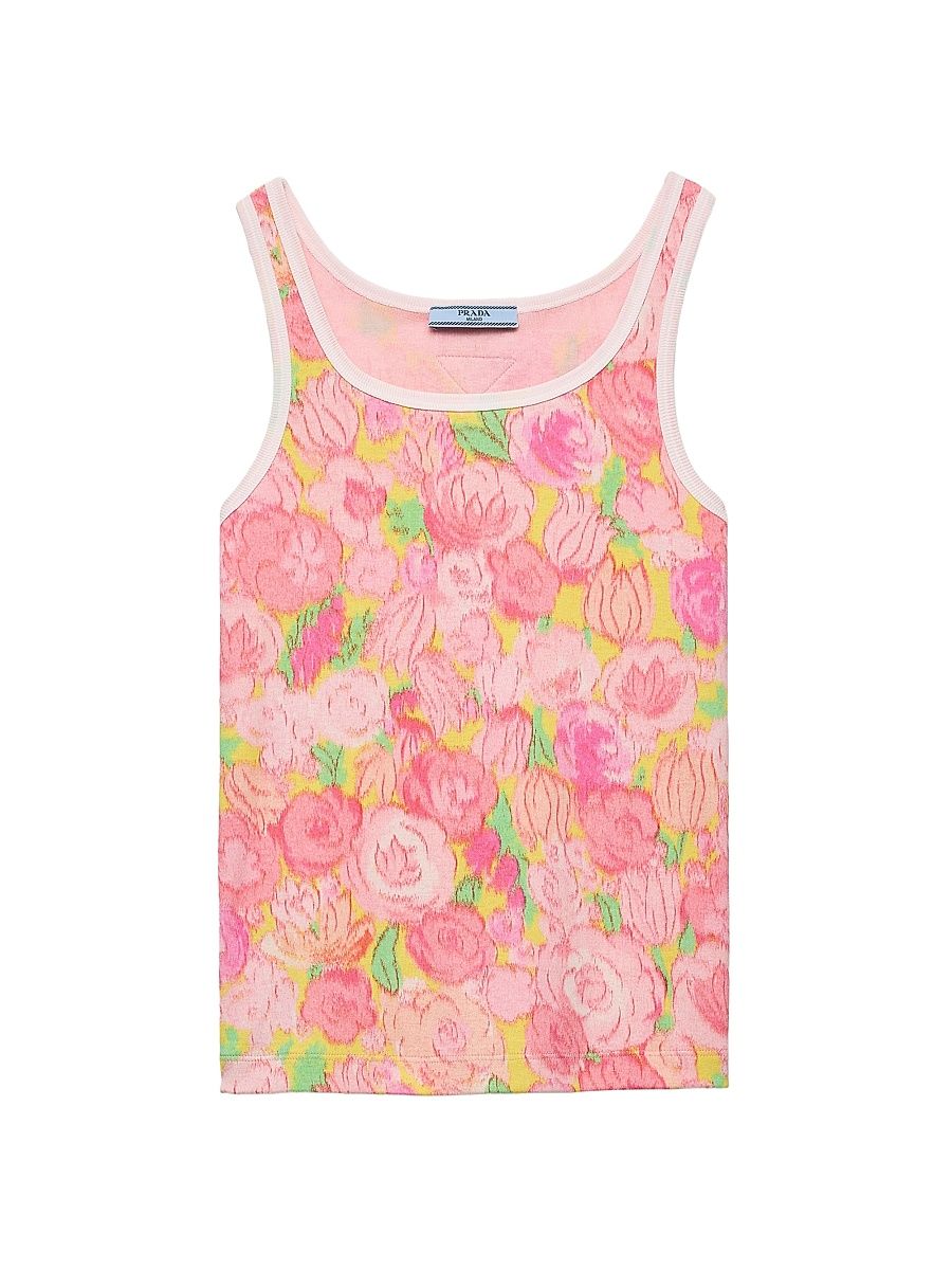 Women's Printed Ribbed Knit Cotton Tank Top - Pink - Size 8