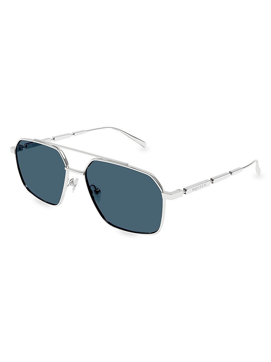 Men's Metal Plaque AM0477S 59MM Pilot Sunglasses - Blue Silver