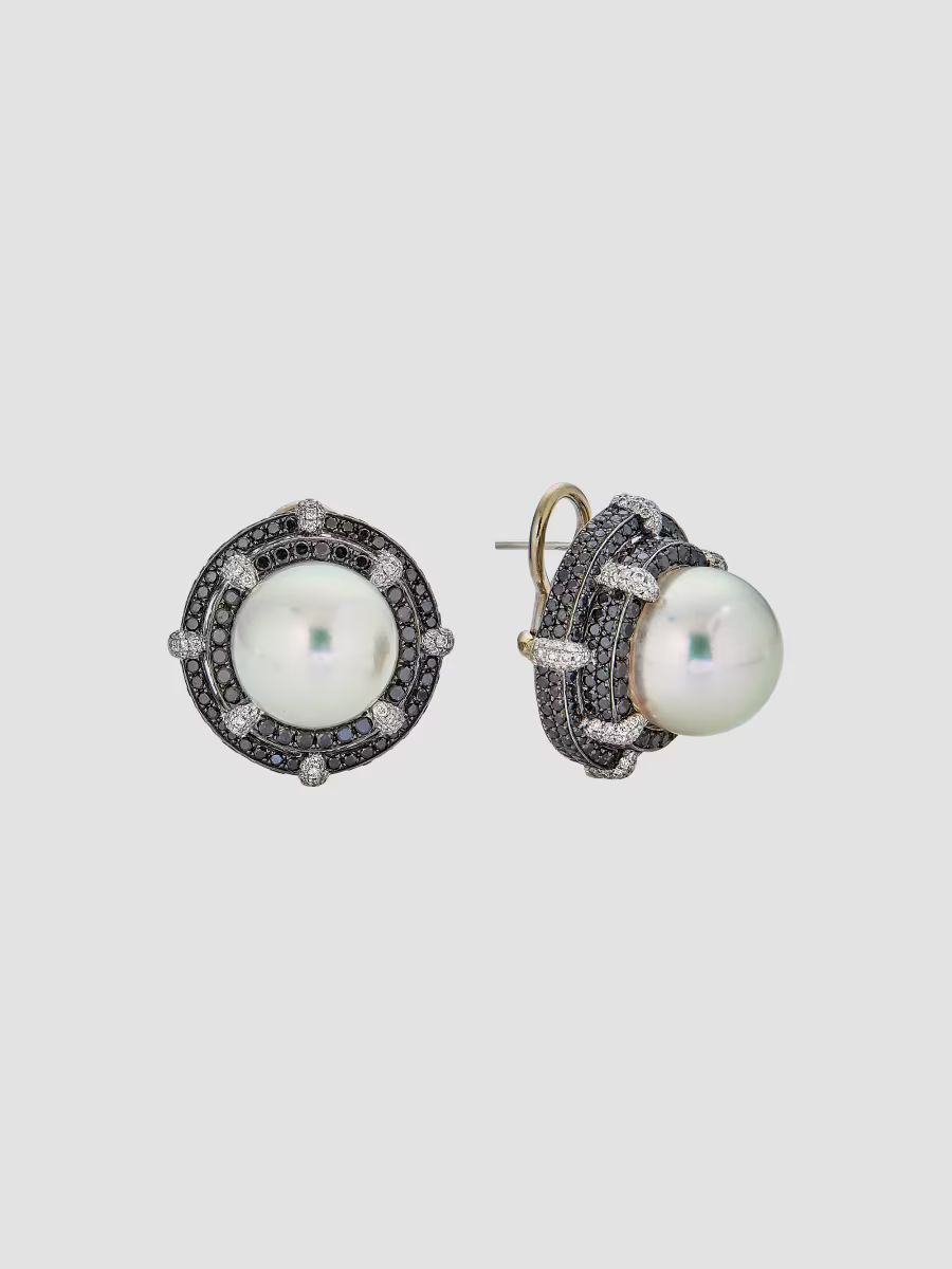Women's 18K White Gold, South Sea Pearl & 4.24 TCW Diamond Stud Earrings - White Gold