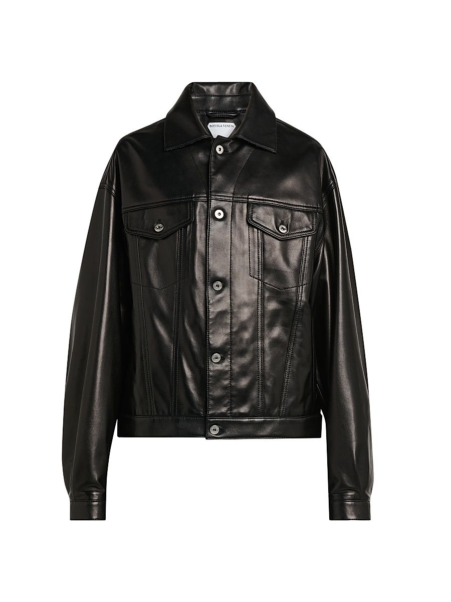 Women's Semi-Shiny Leather Jacket - Double Black - Size 6