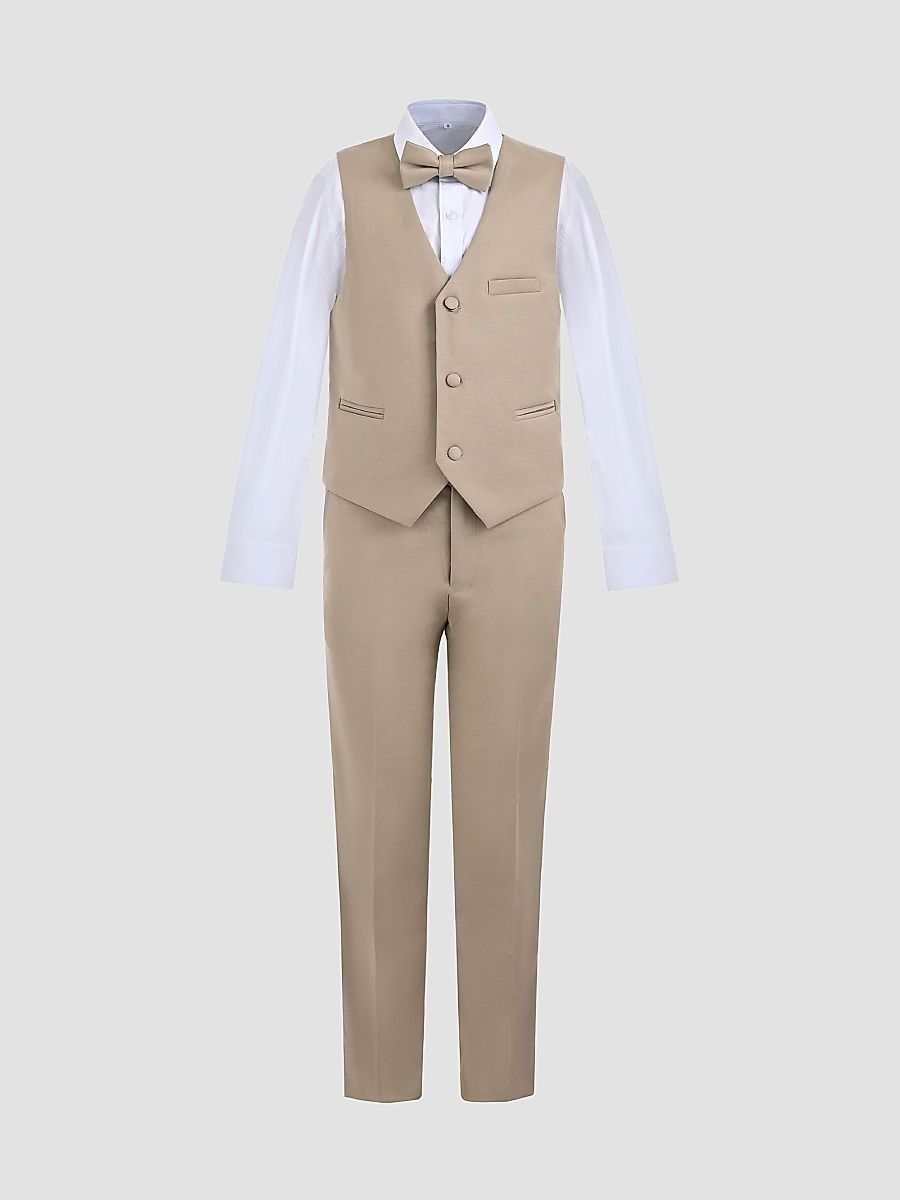 Little Boy's & Boy's Serge Vest & Bow Tie Outfit Set - Beige - Size 16