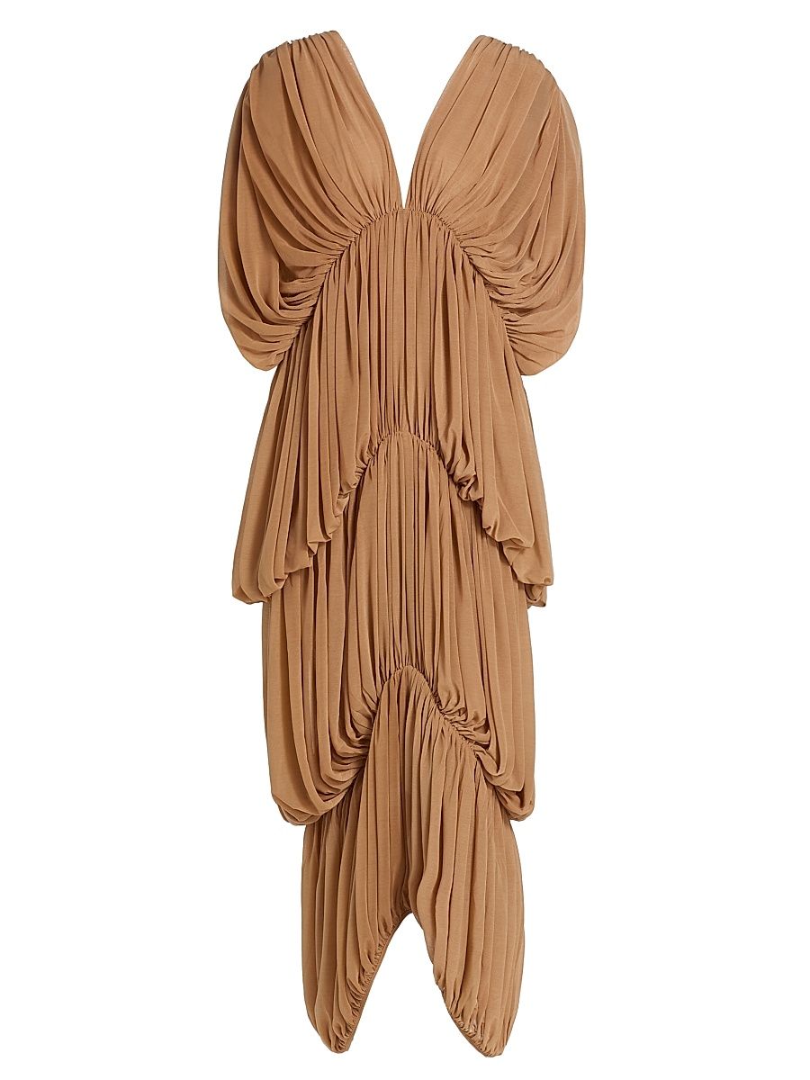 Women's Damier Ruched Maxi Dress - Tan - Size Small